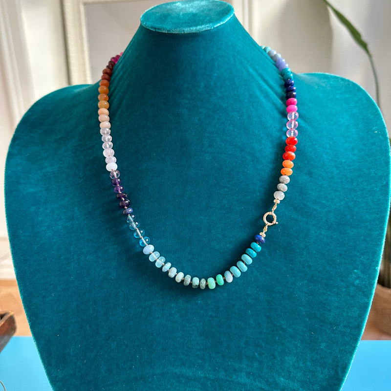 14k gold Rainbow gemstone candy necklace