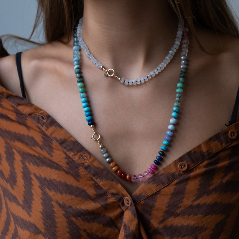 14k Gold Rainbow gemstone necklace by Vivien Frank Jewelry