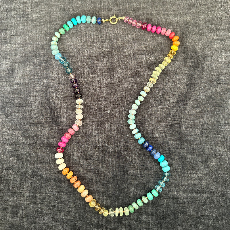 Long Rainbow gemstone candy necklace 14k gold OOAK