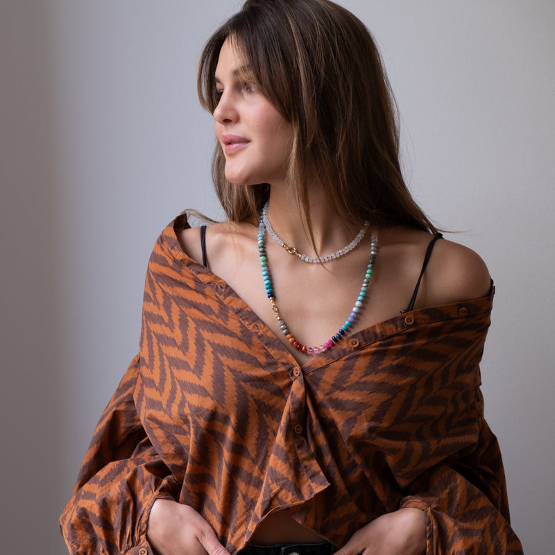 14k Gold Rainbow gemstone necklace by Vivien Frank Jewelry
