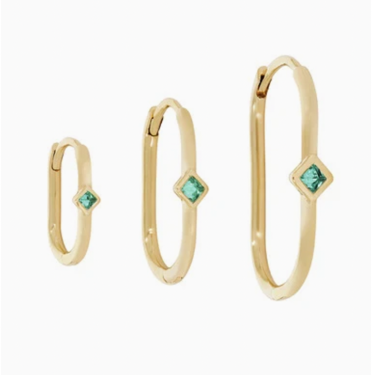 Reverse Set Emerald Oval Clicker Hoop