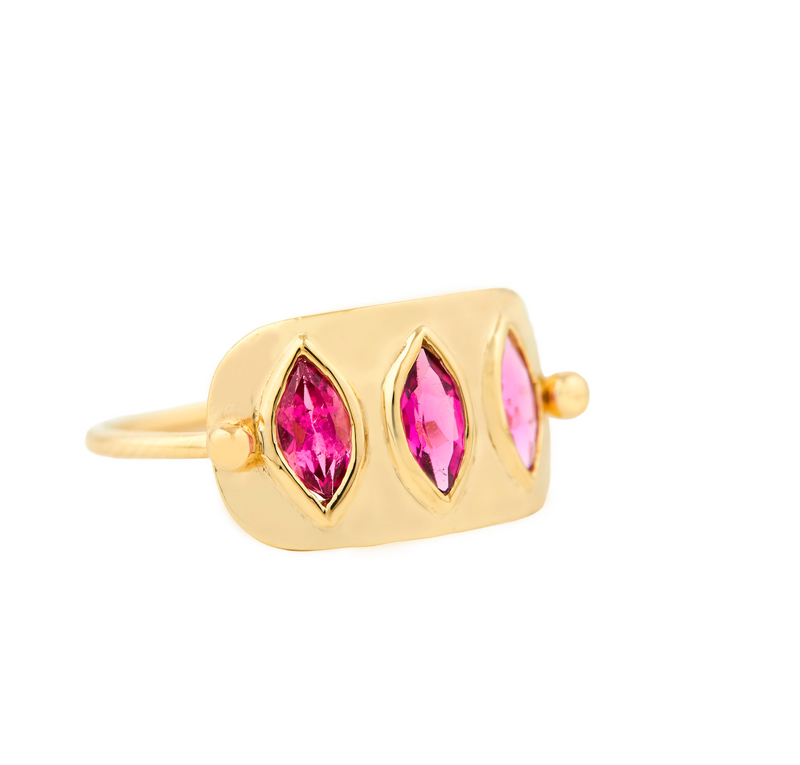 Triple Marquise Ring Pink Tourmaline