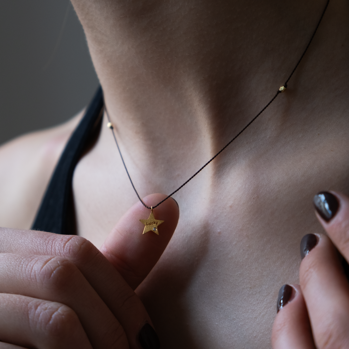 14k gold Star with diamond Silk necklace