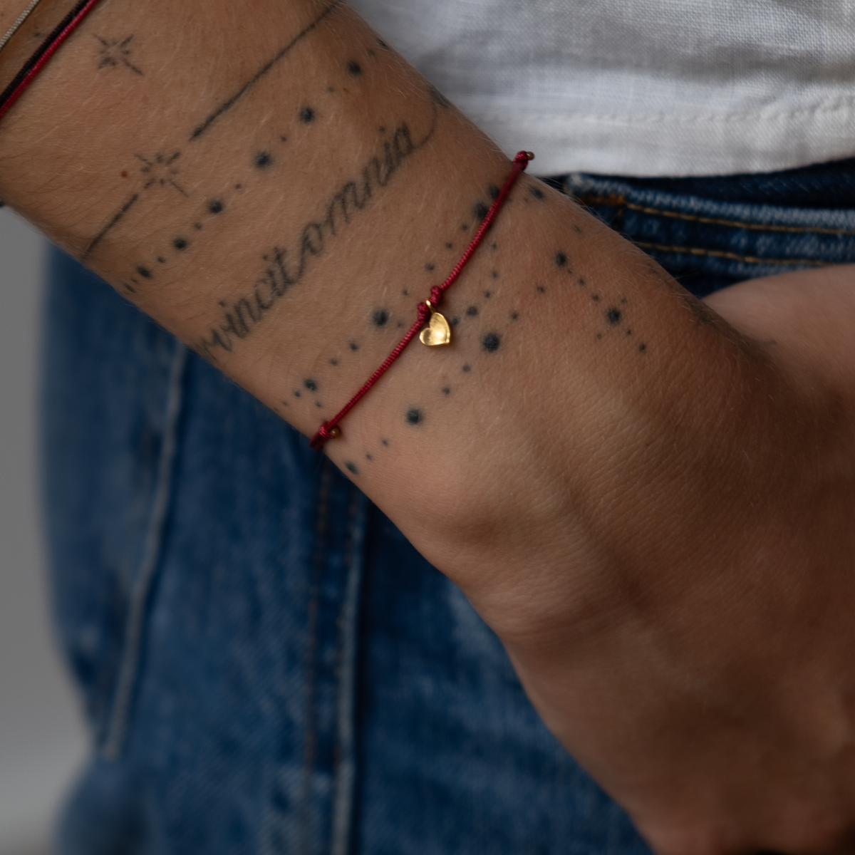 Whimsical Gold Heart Bracelet on Cord 14k