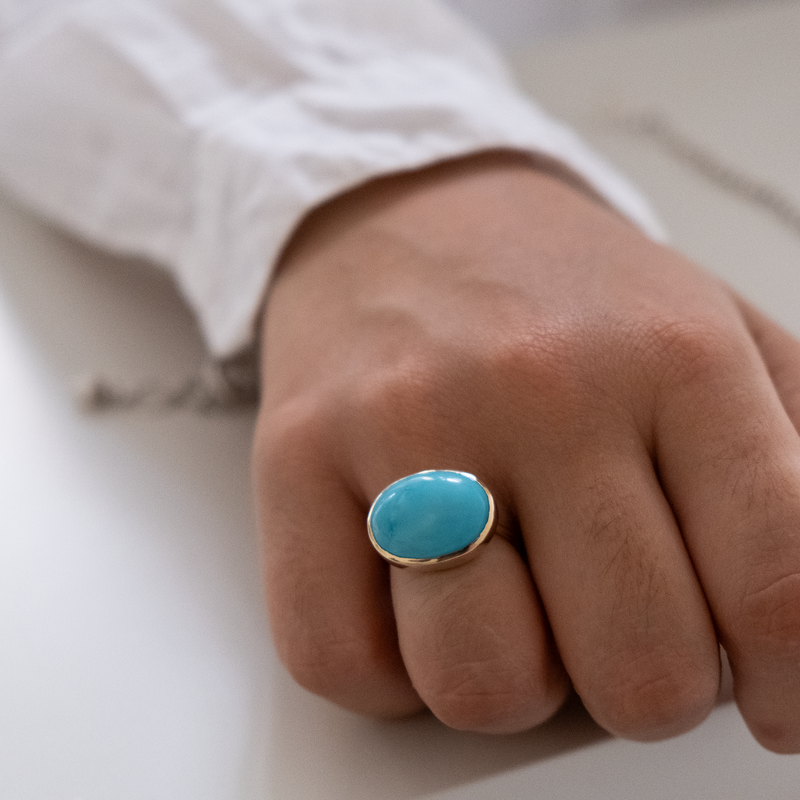 14k Solid Gold Arizona Turquoise Ring