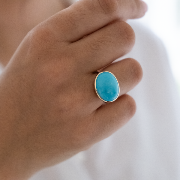 14k Solid Gold Arizona Turquoise Ring