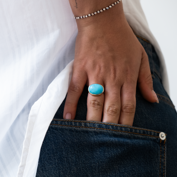 14k Solid Gold Arizona Turquoise Ring