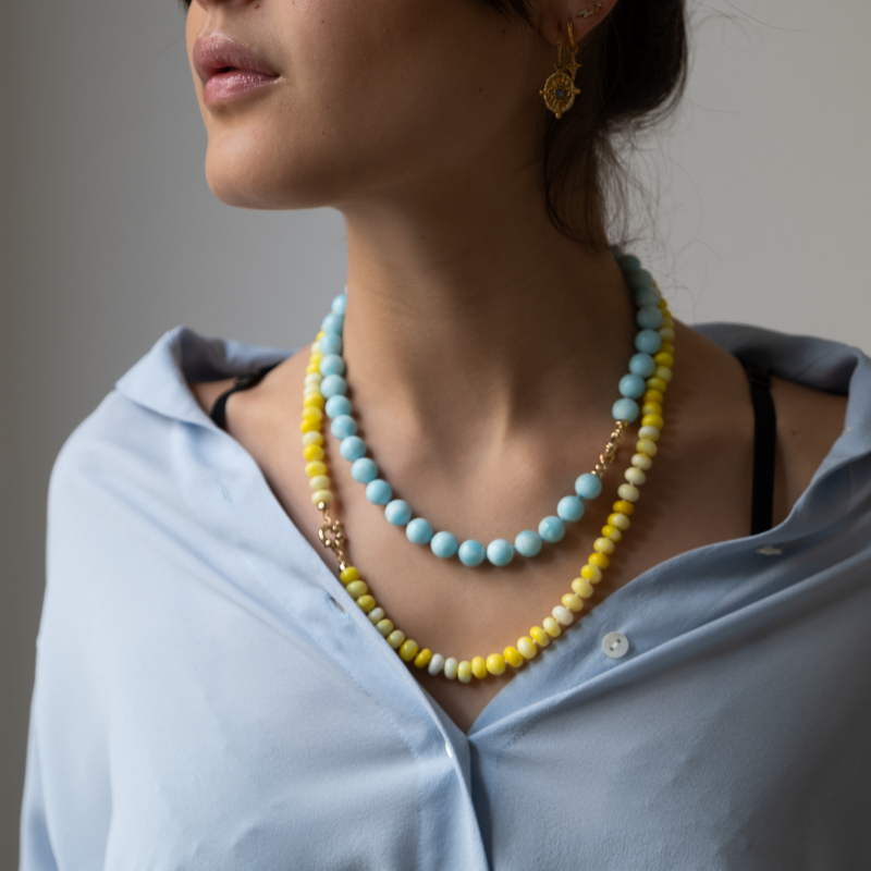 Knotted yellow opal necklace