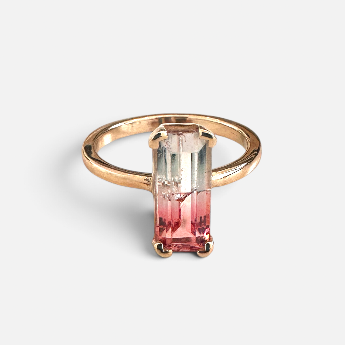 Elongated Bi-Colour Tourmaline Ring in 14K Gold