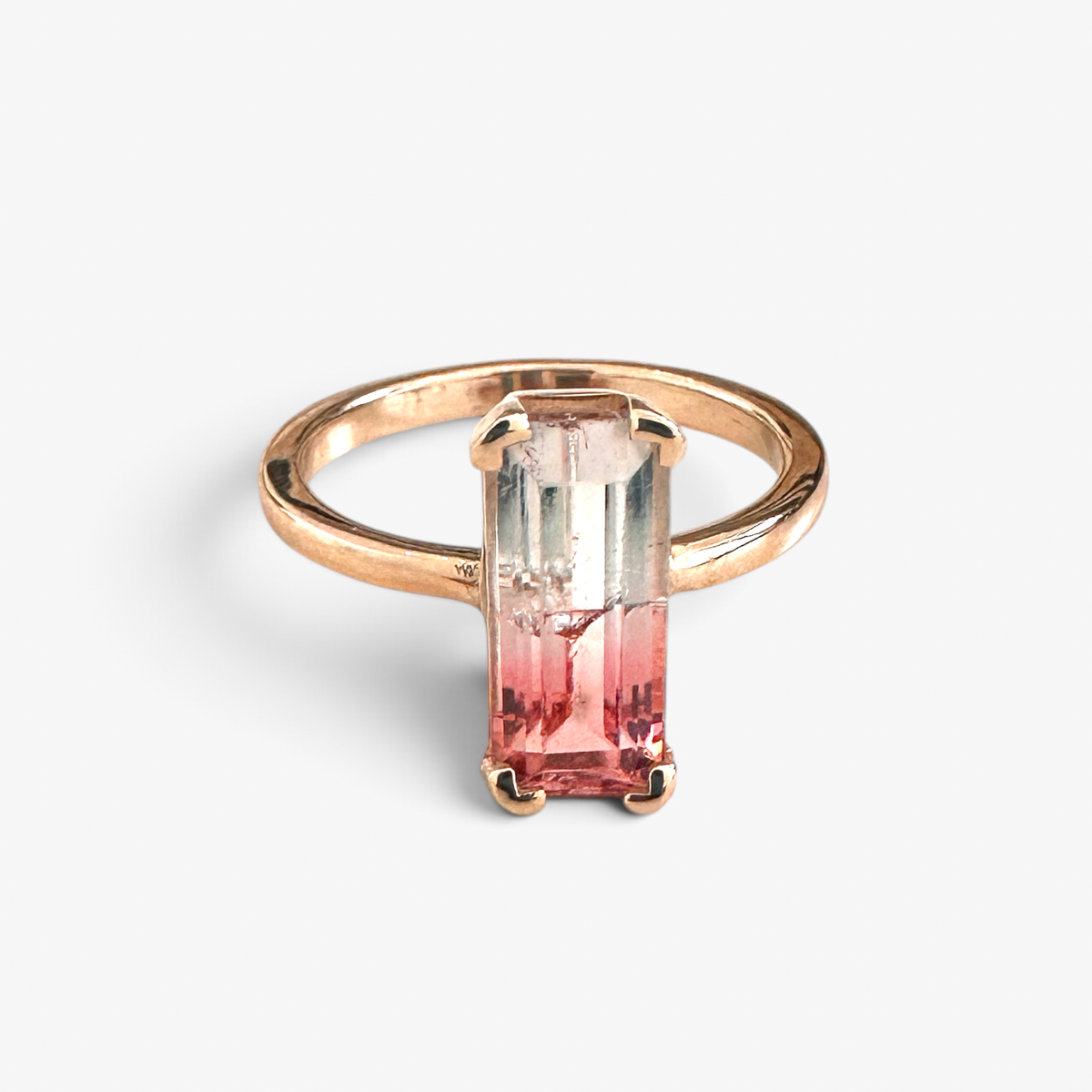 Elongated Bi-Colour Tourmaline Ring in 14K Gold