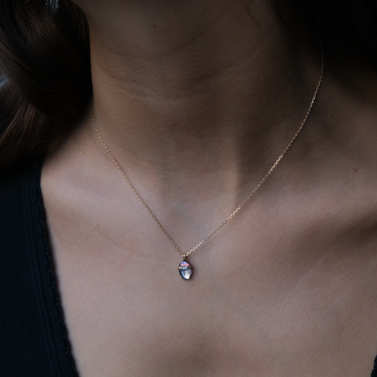Tourmaline with Diamond Baquette chain Necklace