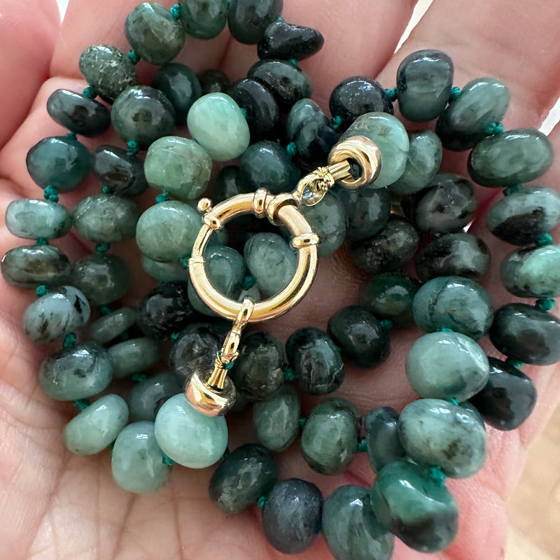 14k gold natural Emerald gemstone necklace
