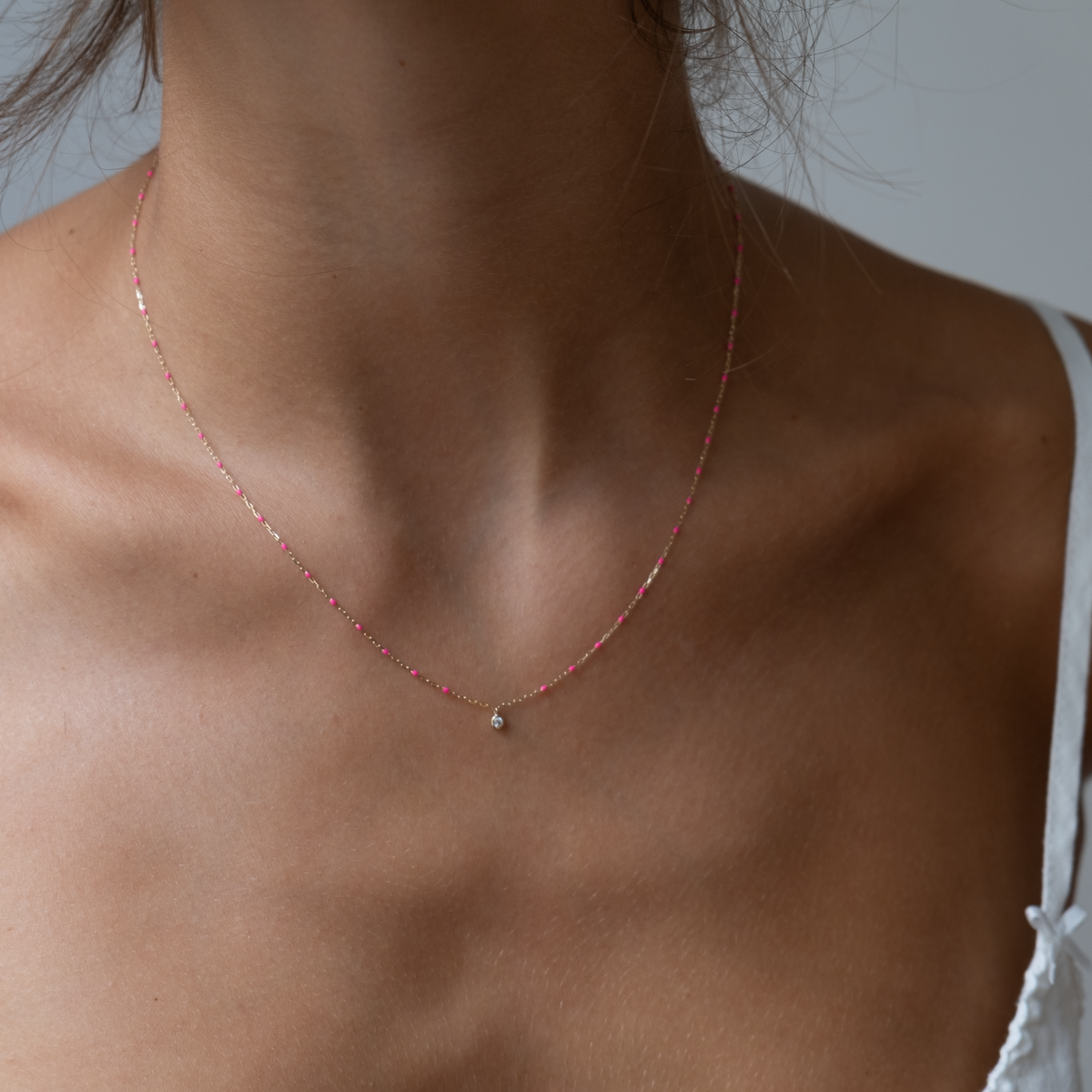Yellow Gold enamel bead necklace