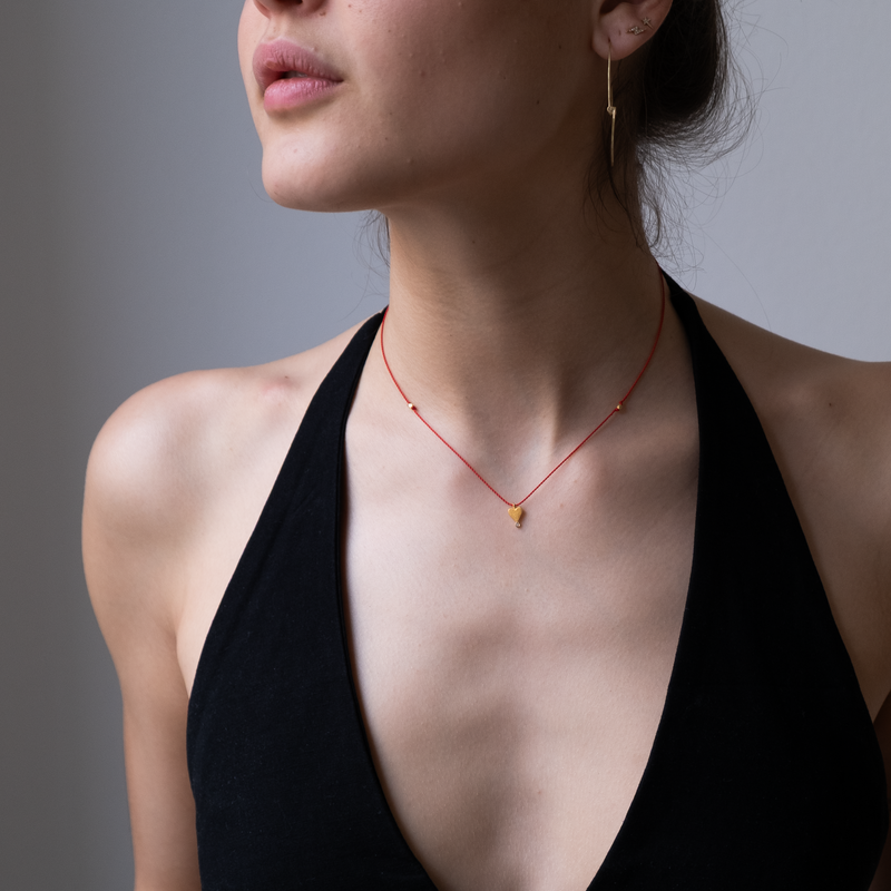 14k gold Heart with diamond Charm necklace on silk