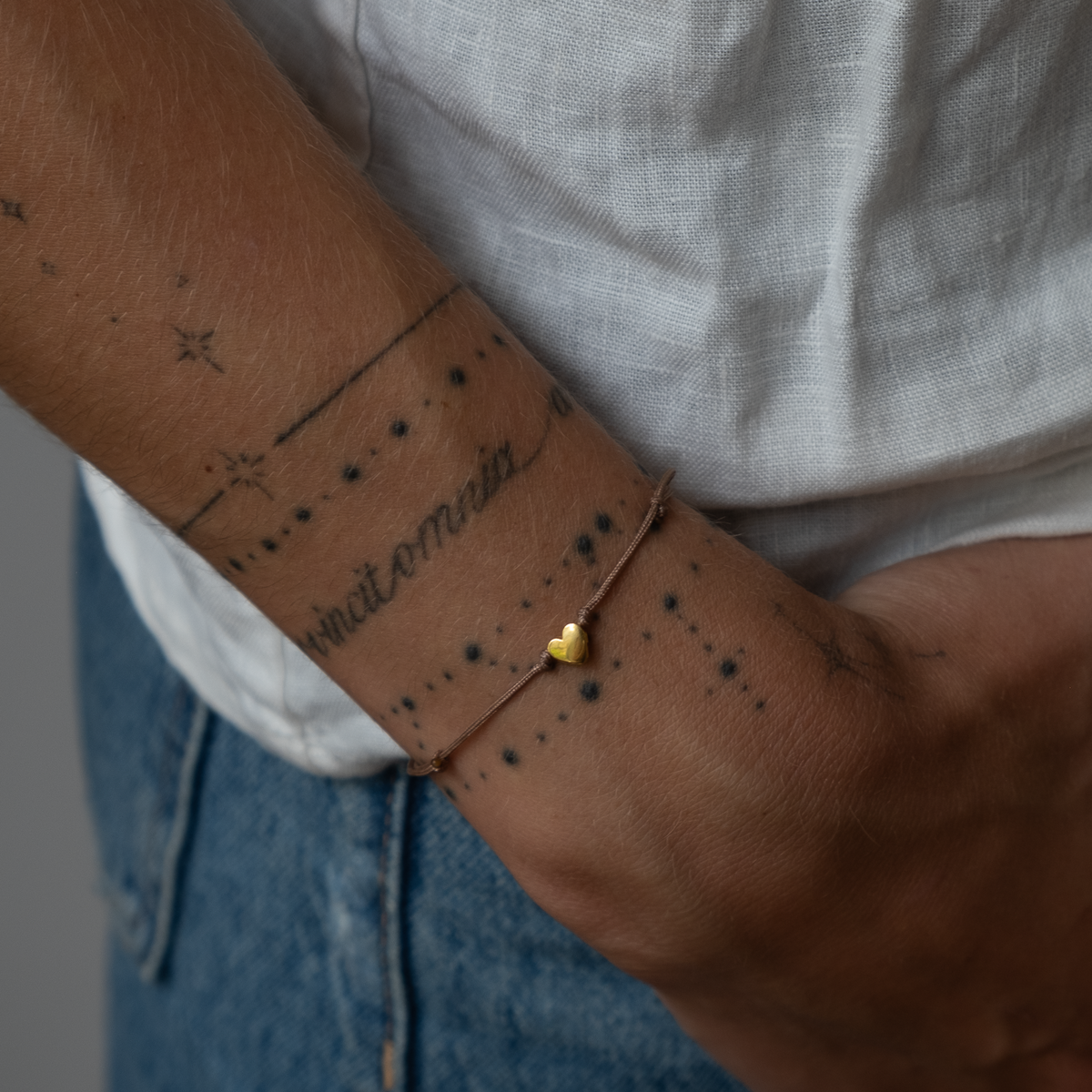 Gold Heart Bracelet on Cord 14k