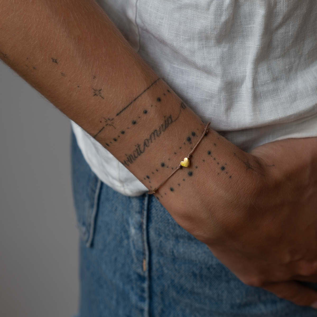 Gold Heart Bracelet on Cord 14k