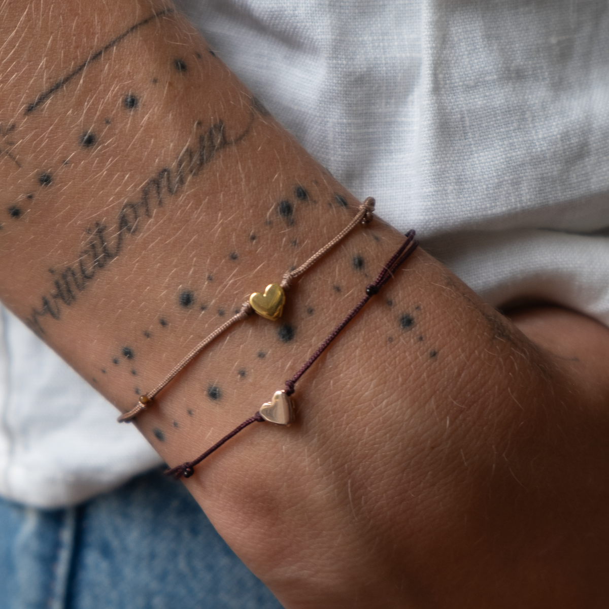 Gold Heart Bracelet on Cord 14k