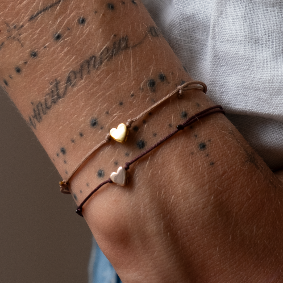 Gold Heart Bracelet on Cord 14k