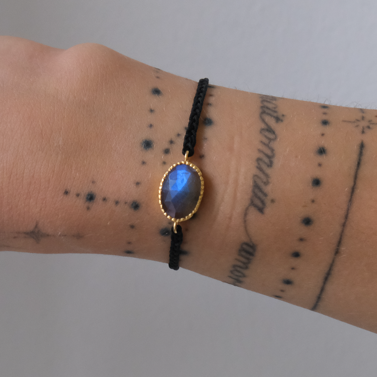 Labradorite braided cord  bracelet 14k gold