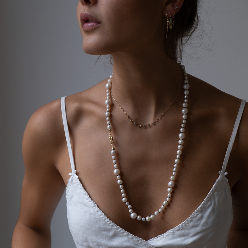 14k Gold Knotted Pearl necklace 6-10mm