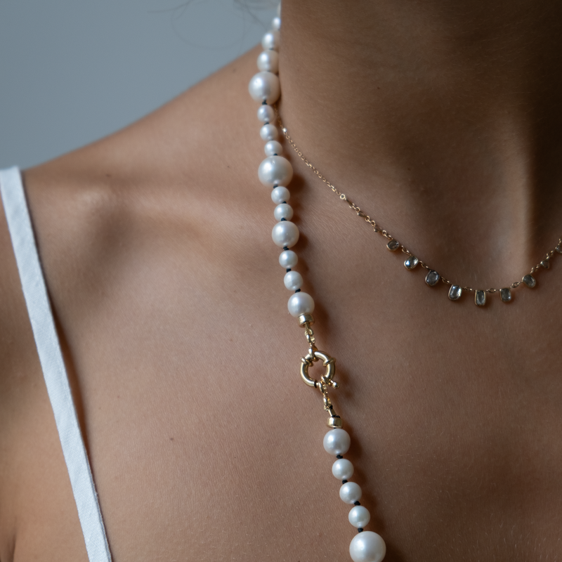 14k Gold Knotted Pearl necklace 6-10mm