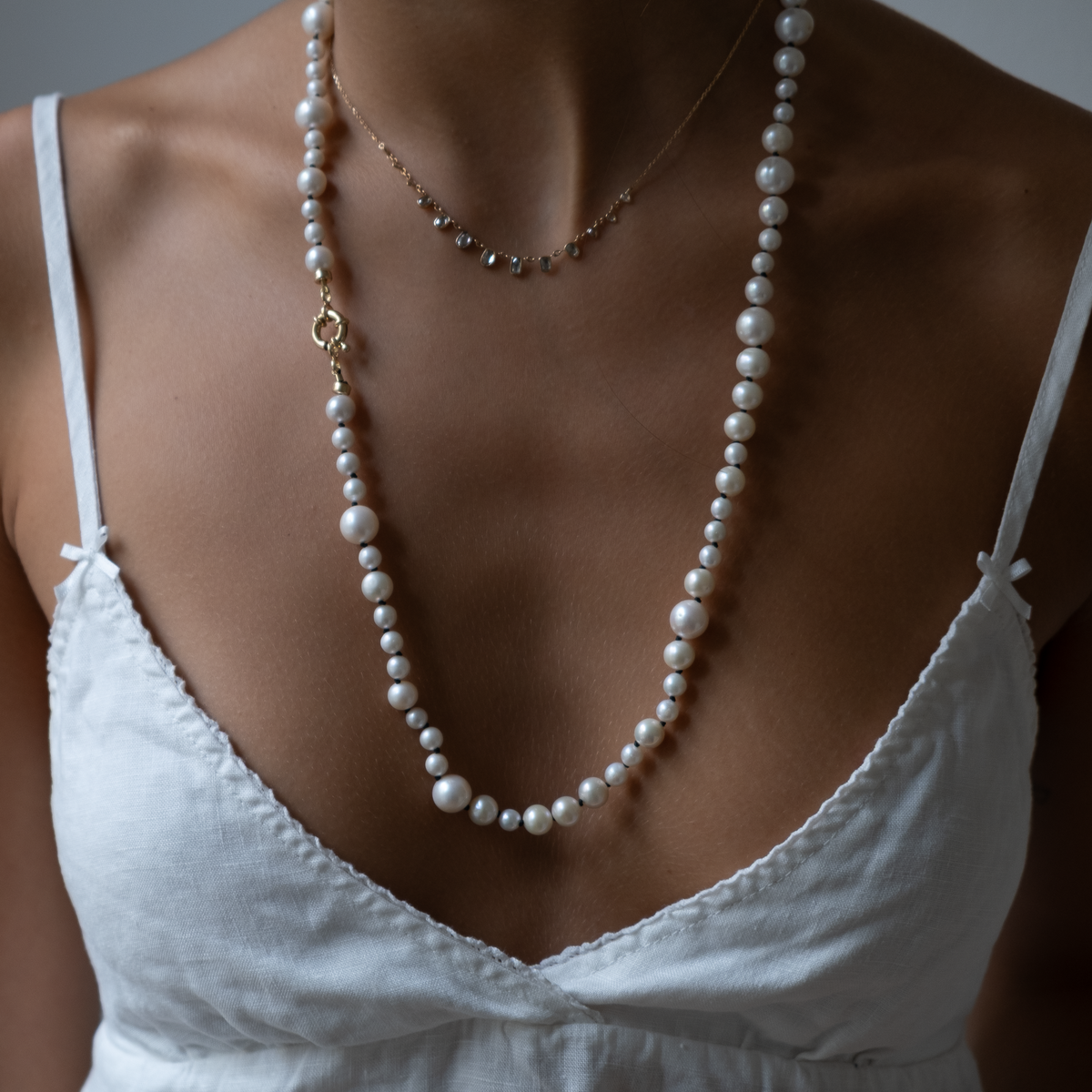 14k Gold Knotted Pearl necklace 6-10mm
