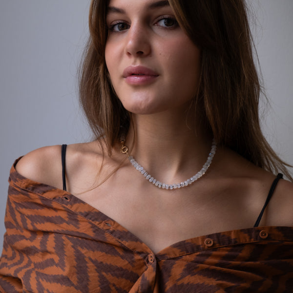 14k gold moonstone necklace by Vivien Frank Designs
