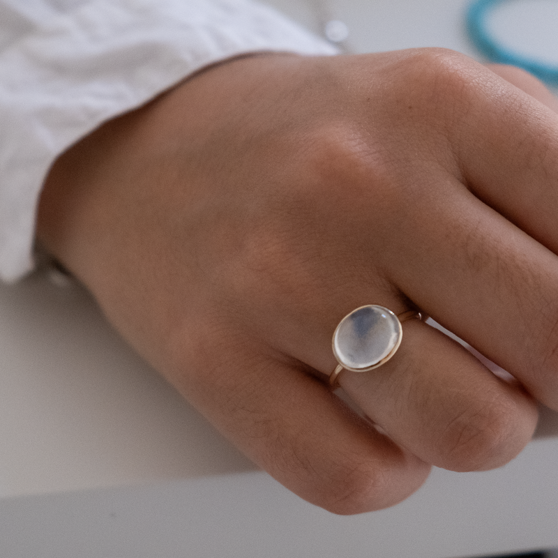 14k Solid Gold Moonstone Ring