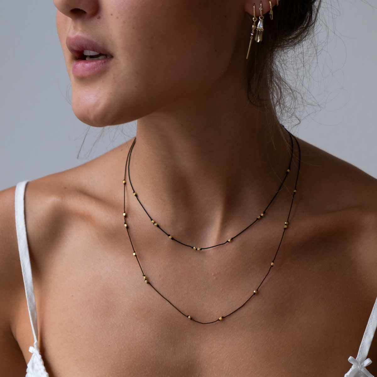 Silk Knotted Necklace with 14K Gold Nugget Bead