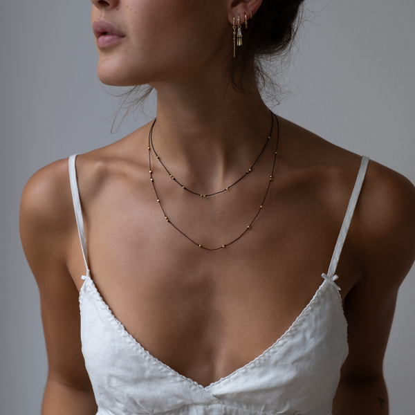 Silk Knotted Necklace with 14K Gold Nugget Bead
