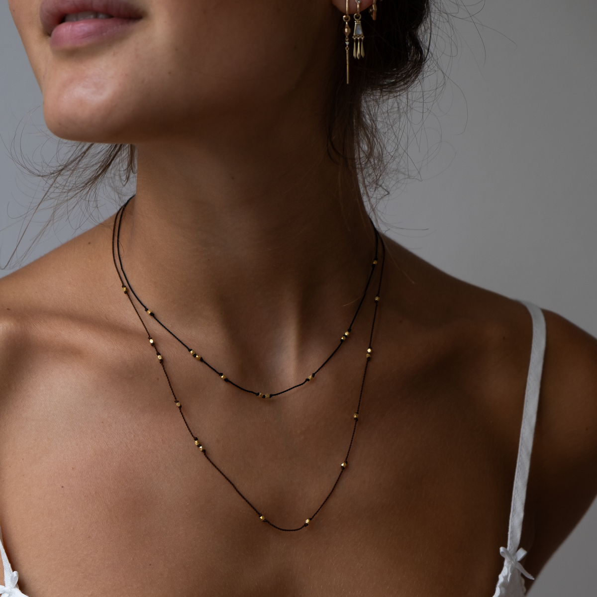Silk Knotted Necklace with 14K Gold Nugget Bead