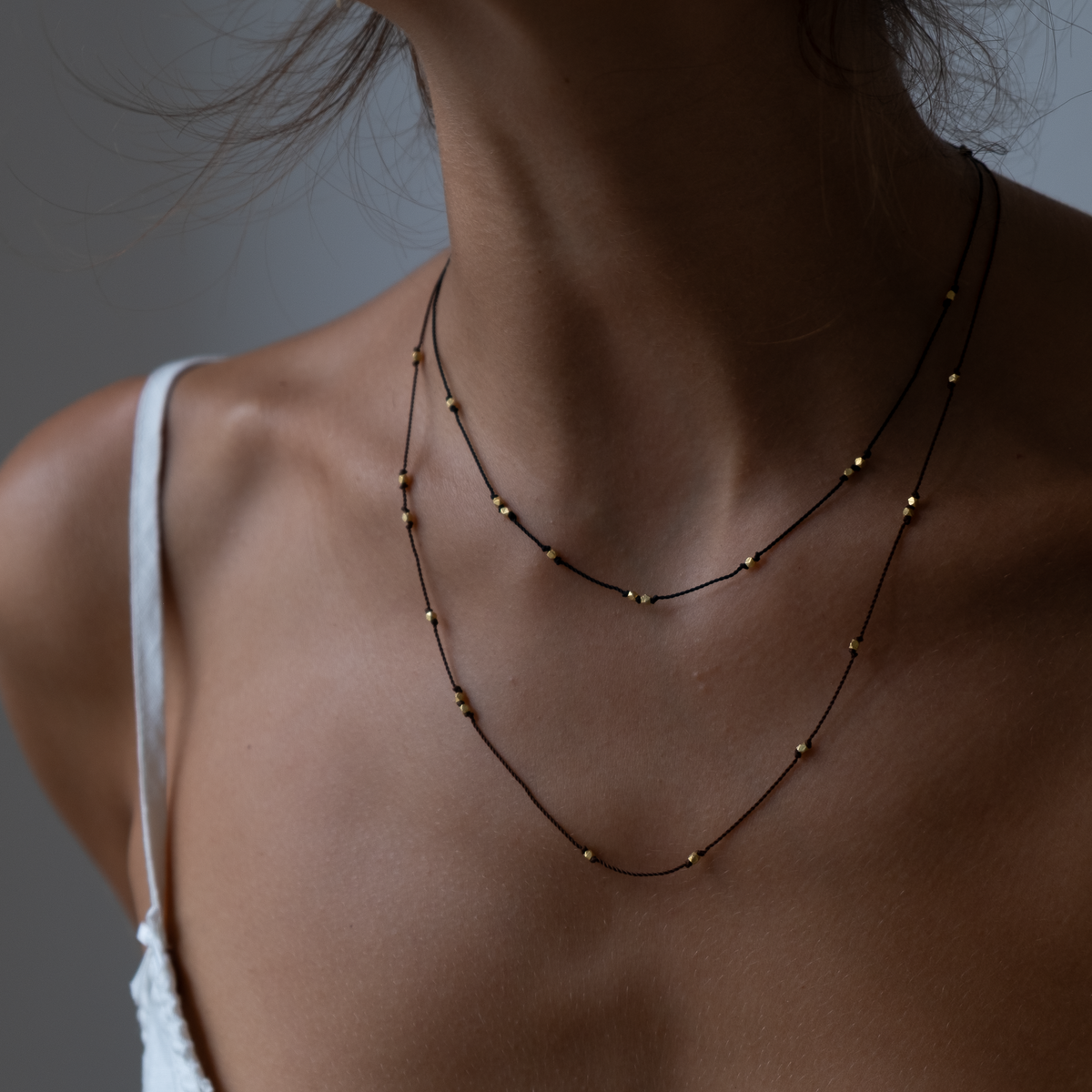 Silk Knotted Necklace with 14K Gold Nugget Bead