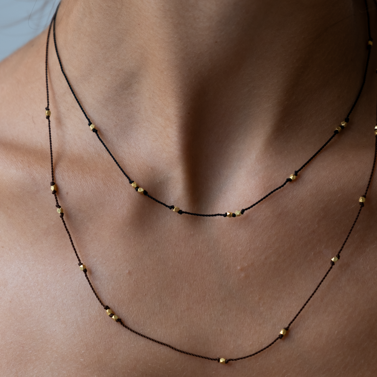Silk Knotted Necklace with 14K Gold Nugget Bead