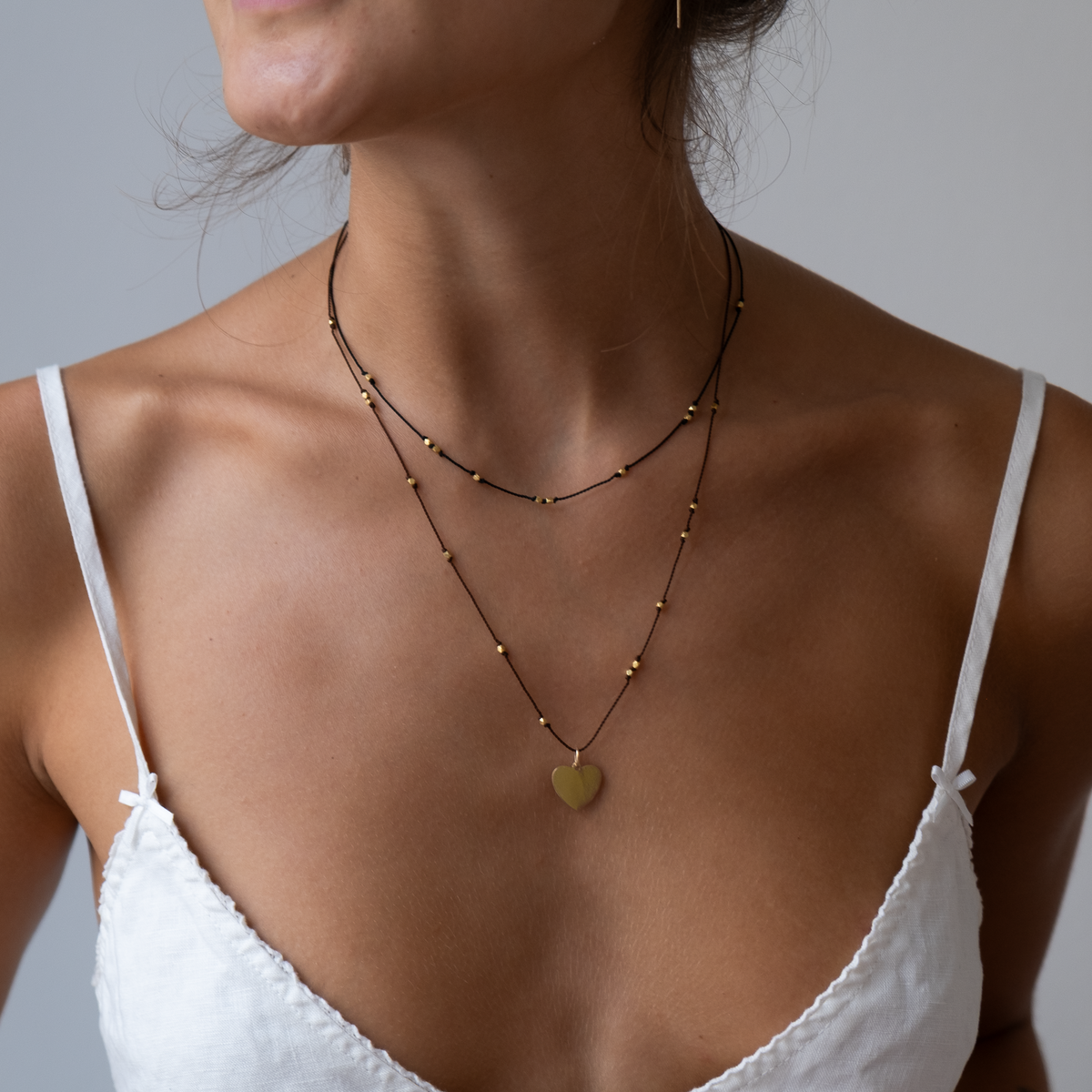 Silk Knotted Necklace with 14K Gold Nugget Bead