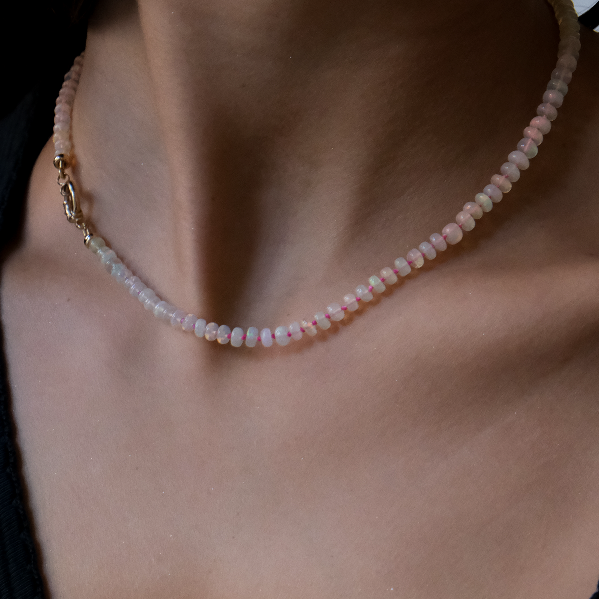 Ethiopian Opal  Necklace with Rainbow silk cord