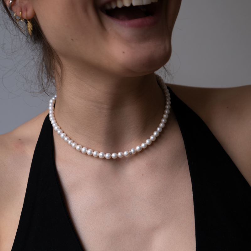 Fresh Water Pearl Choker necklace 5.5mm with 14k Accent Bead