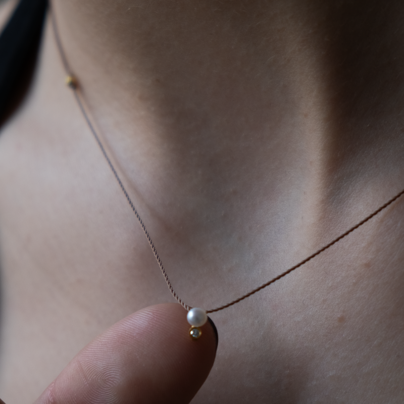 14k Pearl charm necklace on silk