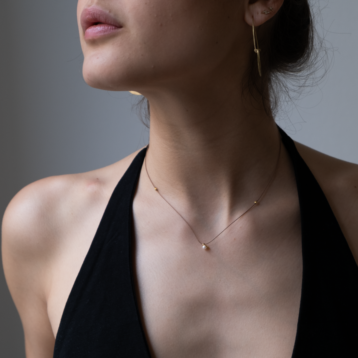 14k Pearl charm necklace on silk