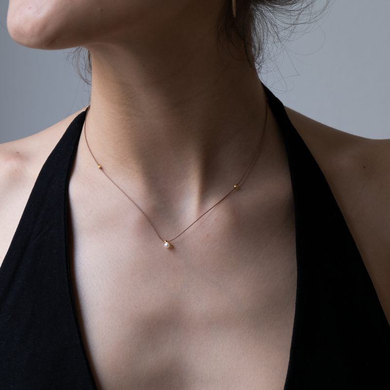 14k Pearl charm necklace on silk