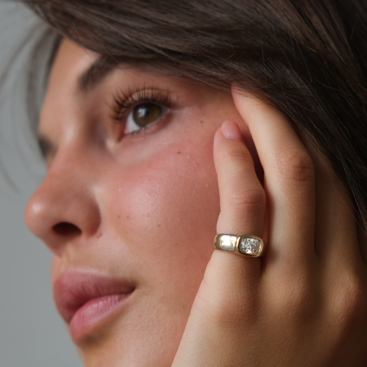 Diamond pink ring or engagment ring, signet ring with cushion cut brilliant diamonod, lab grown diamond 1.10ctw, 14k solid gold, diamond signet ring, diamond ring