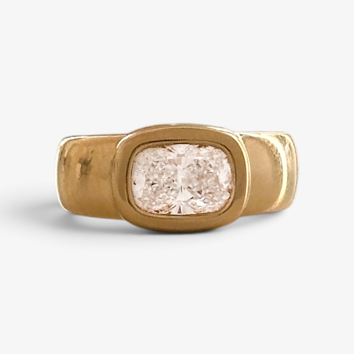 Diamond pink ring or engagment ring, signet ring with cushion cut brilliant diamonod, lab grown diamond 1.10ctw, 14k solid gold, diamond signet ring, diamond ring