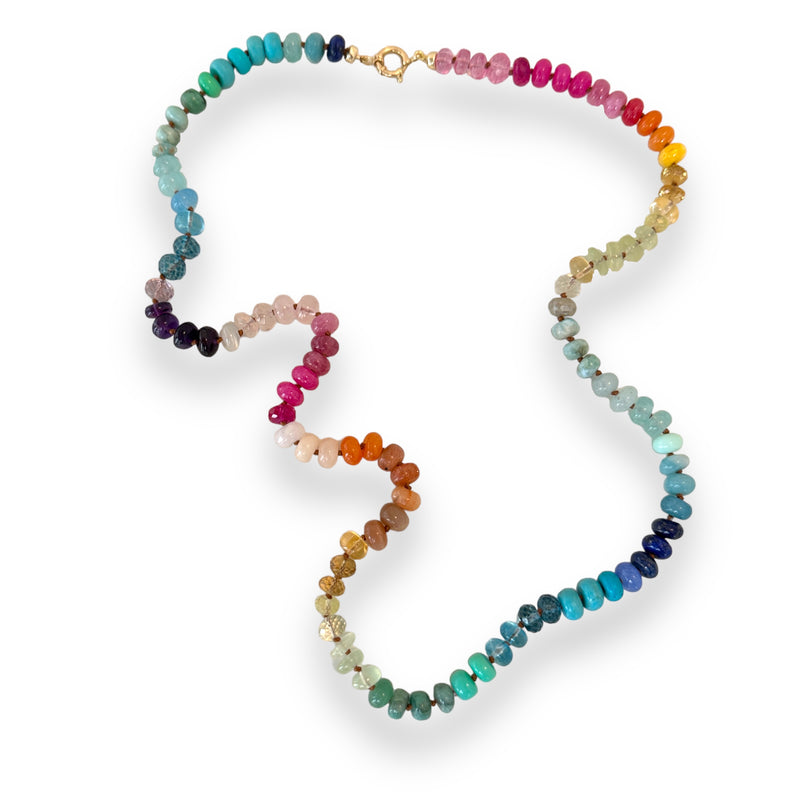 Long Rainbow gemstone candy necklace 14k gold OOAK