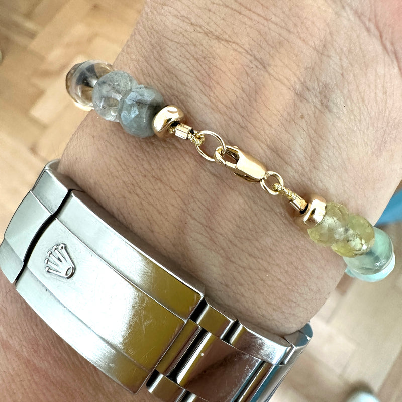 Rainbow Gemstone knotted bracelet 14k gold