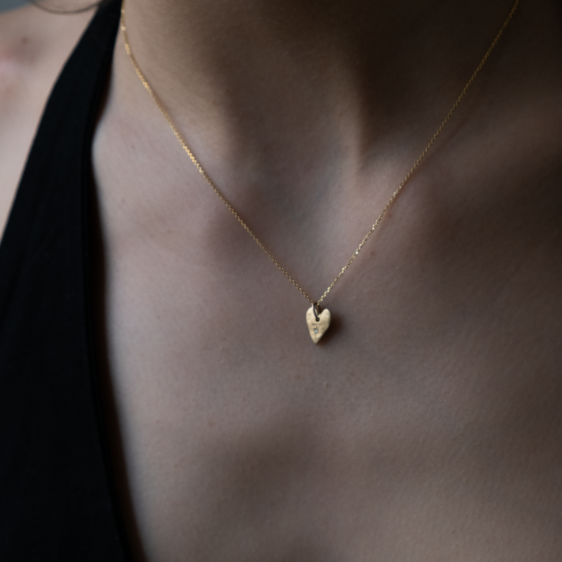 Heart pendant 14k gold with star set diamond