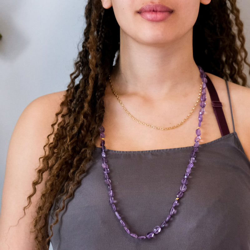 18k gold long Amethyst necklace