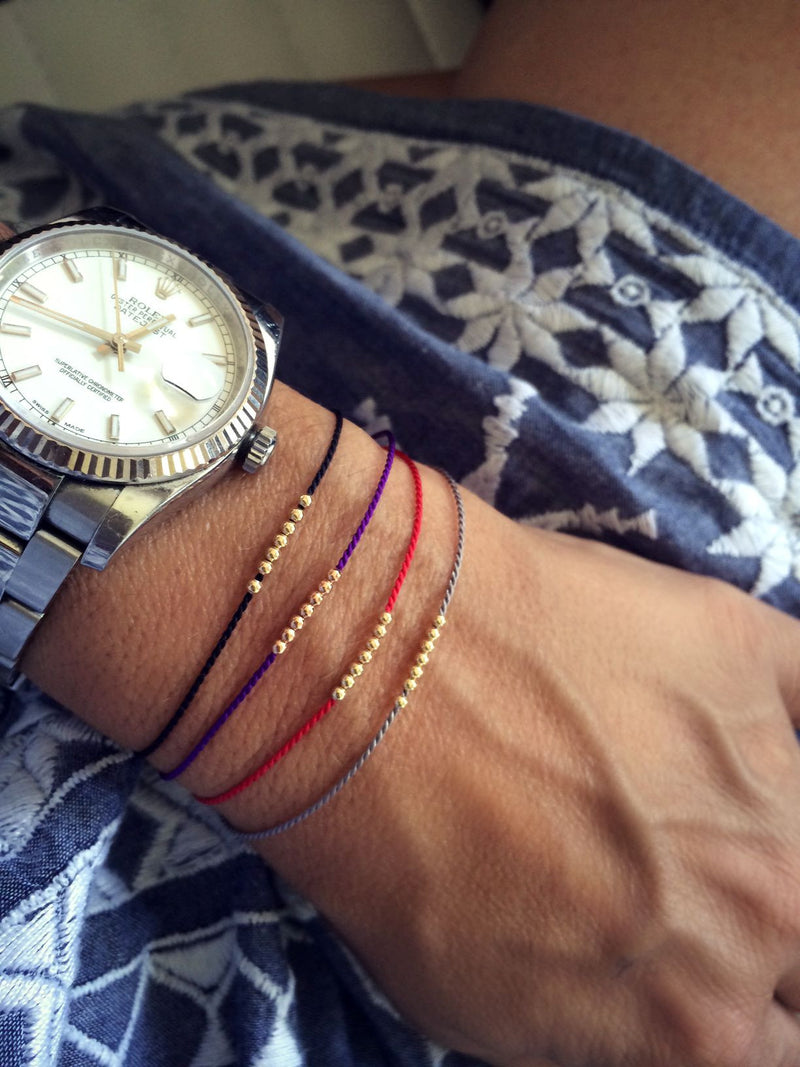Seven 14k solid gold beaded Wish bracelet - Vivien Frank Designs