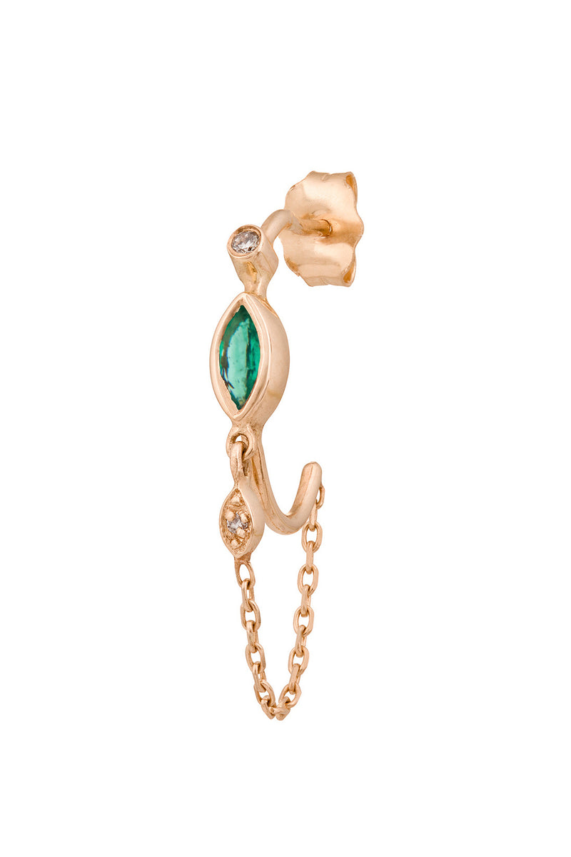 Marquise Emerald Diamond chain hoop earring