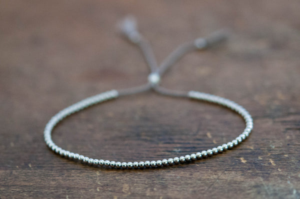 Delicate 14k solid White Gold beaded friendship bracelet - Vivien Frank Designs