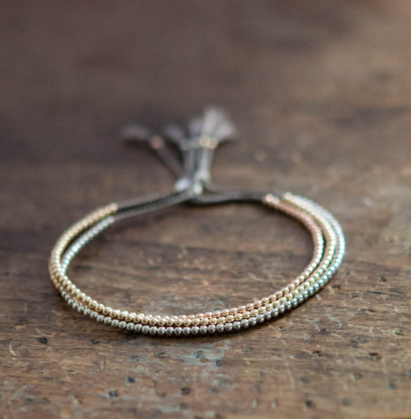 Delicate 14k solid Rose Gold beaded bracelet - Vivien Frank Designs
