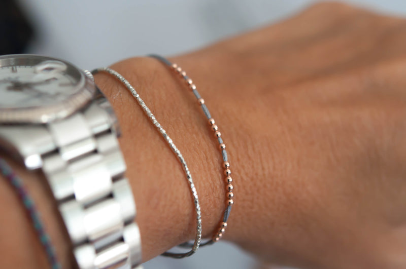 Slate Gray Silk on Silver friendship bracelet - Vivien Frank Designs